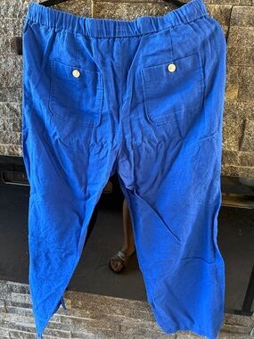 Liz Claiborne Linen Elastic-Waist Pants in Bright Blue